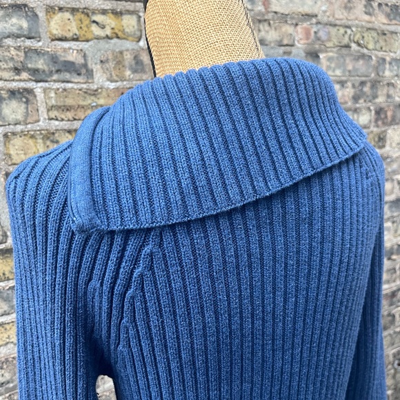 Carole Little Chunky Knit Cotton Sweater Ribbed Blue Side Zip Size Large - Picture 9 of 12
